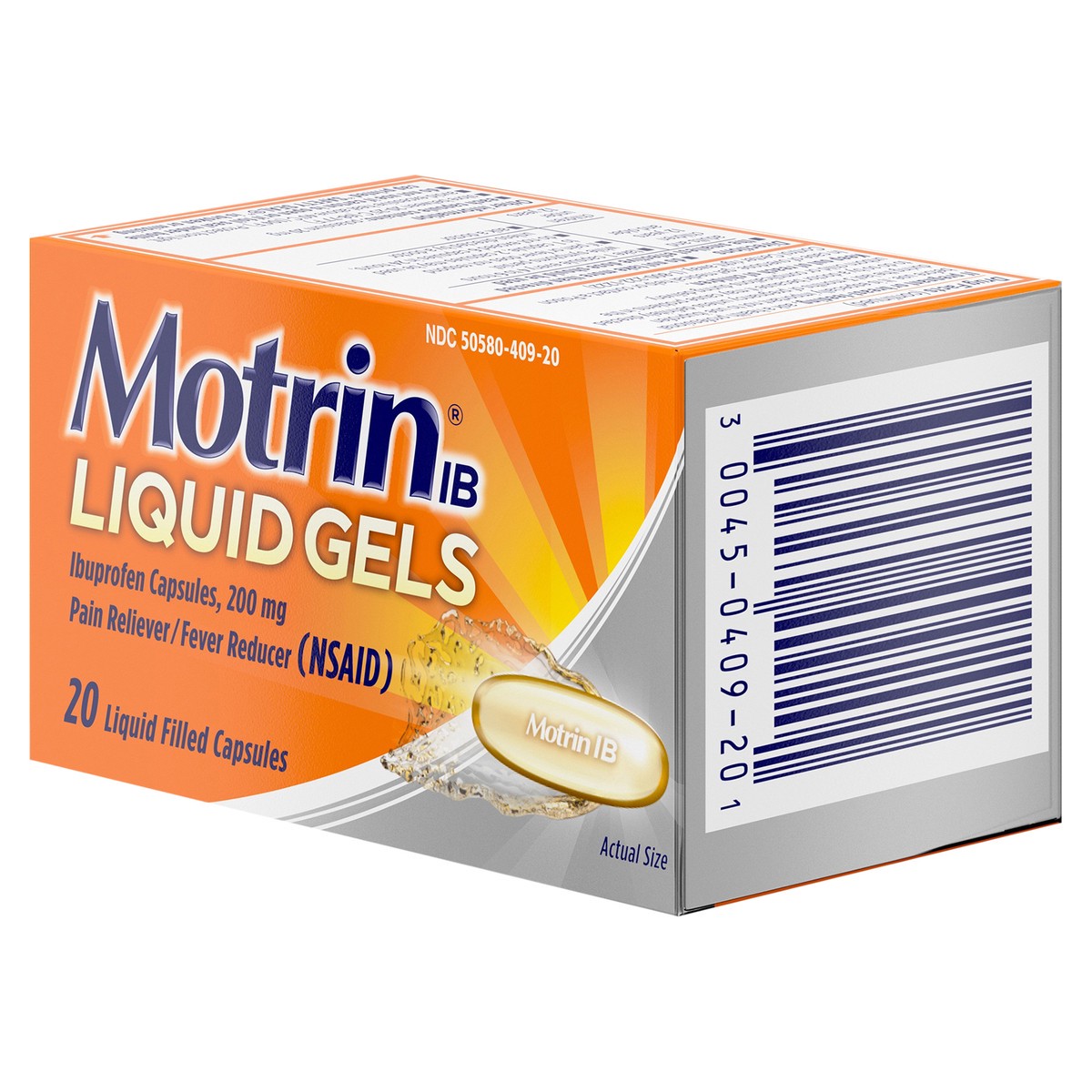 slide 3 of 7, Motrin IB Liquid Gels, Ibuprofen 200 mg, Pain Reliever & Fever Reducer Minor Arthritis Pain, Muscular Aches, Headache, Menstrual Cramps & Backache, NSAID, 20 Ct, 20 ct