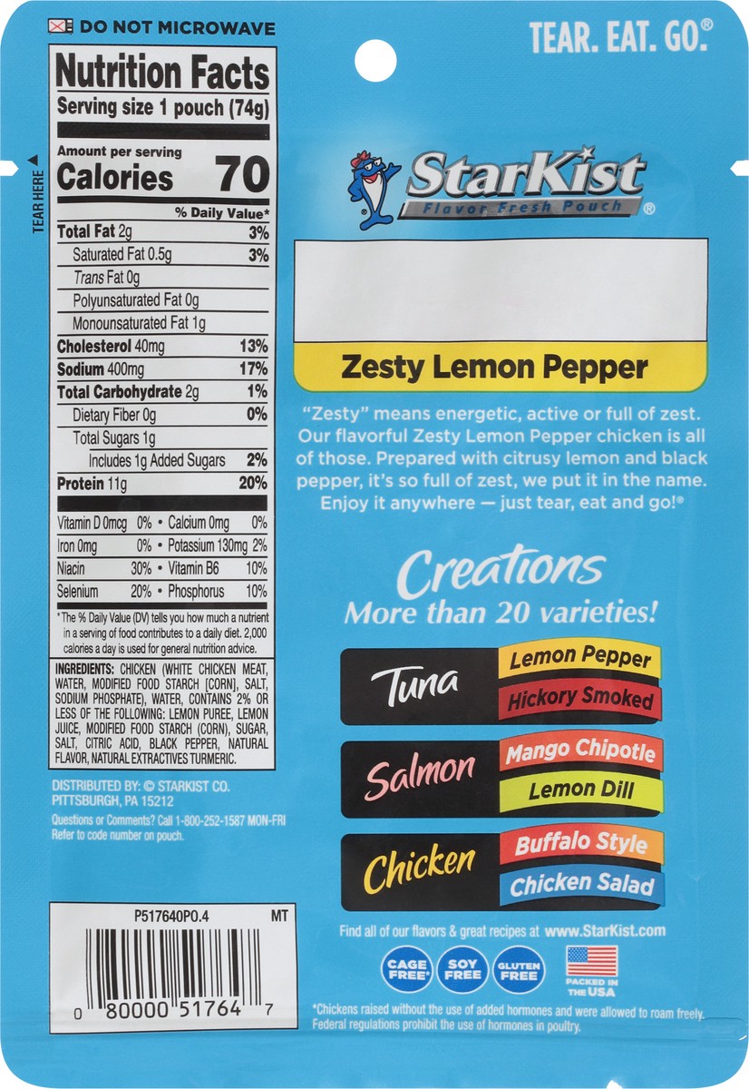 slide 4 of 9, StarKist Chicken Creations White Premium Zesty Lemon Pepper Chicken in Sauce 2.6 oz, 2.6 oz