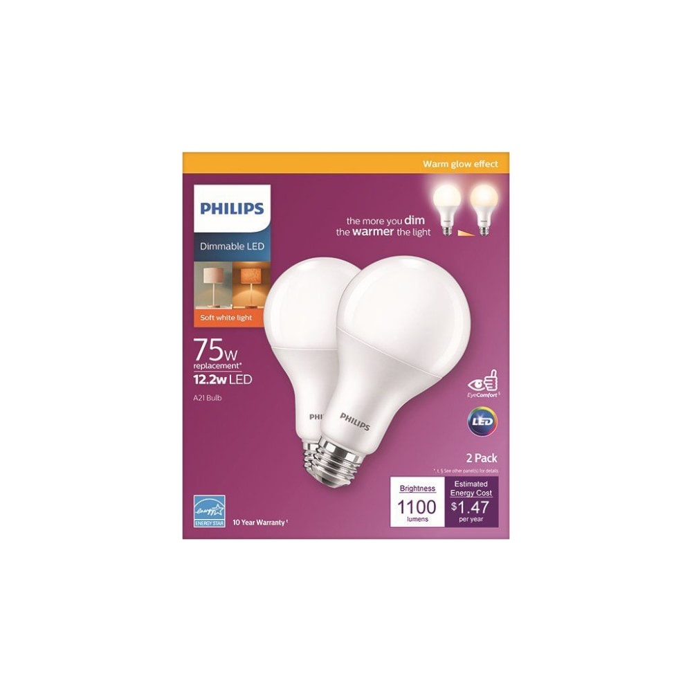 slide 1 of 1, Philips 122Watt 75Watt A21 Led Light Bulbs Soft White, 2 ct