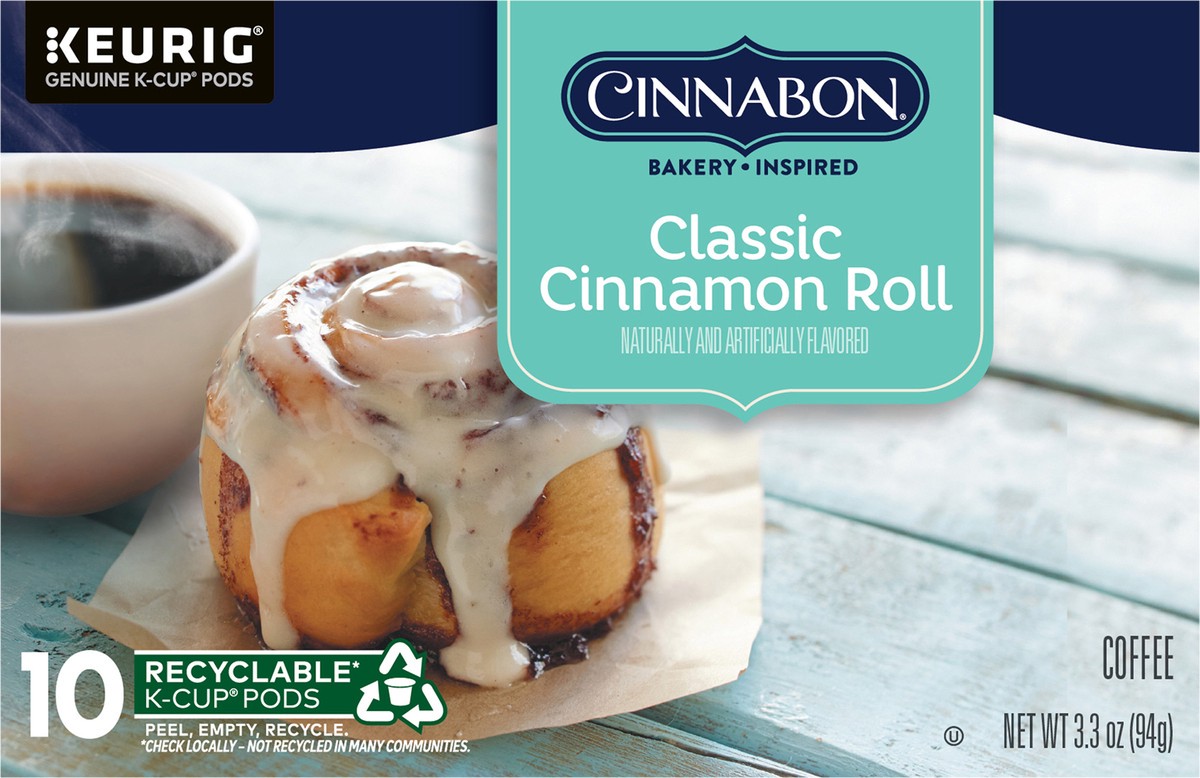 slide 2 of 9, Cinnabon Classic Cinnamon Roll Keurig Single-Serve K-Cup Pods, Light Roast Coffee, 10 Count, 10 ct
