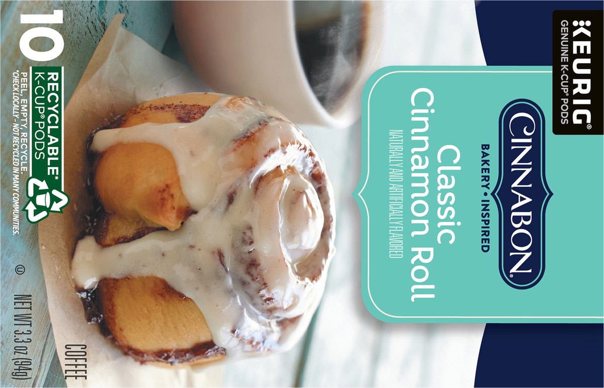 slide 6 of 9, Cinnabon Classic Cinnamon Roll Keurig Single-Serve K-Cup Pods, Light Roast Coffee, 10 Count, 10 ct