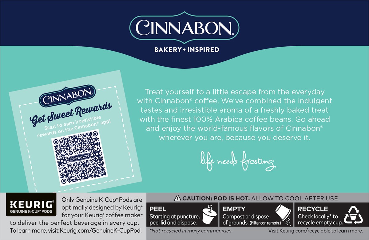 slide 4 of 9, Cinnabon Classic Cinnamon Roll Keurig Single-Serve K-Cup Pods, Light Roast Coffee, 10 Count, 10 ct