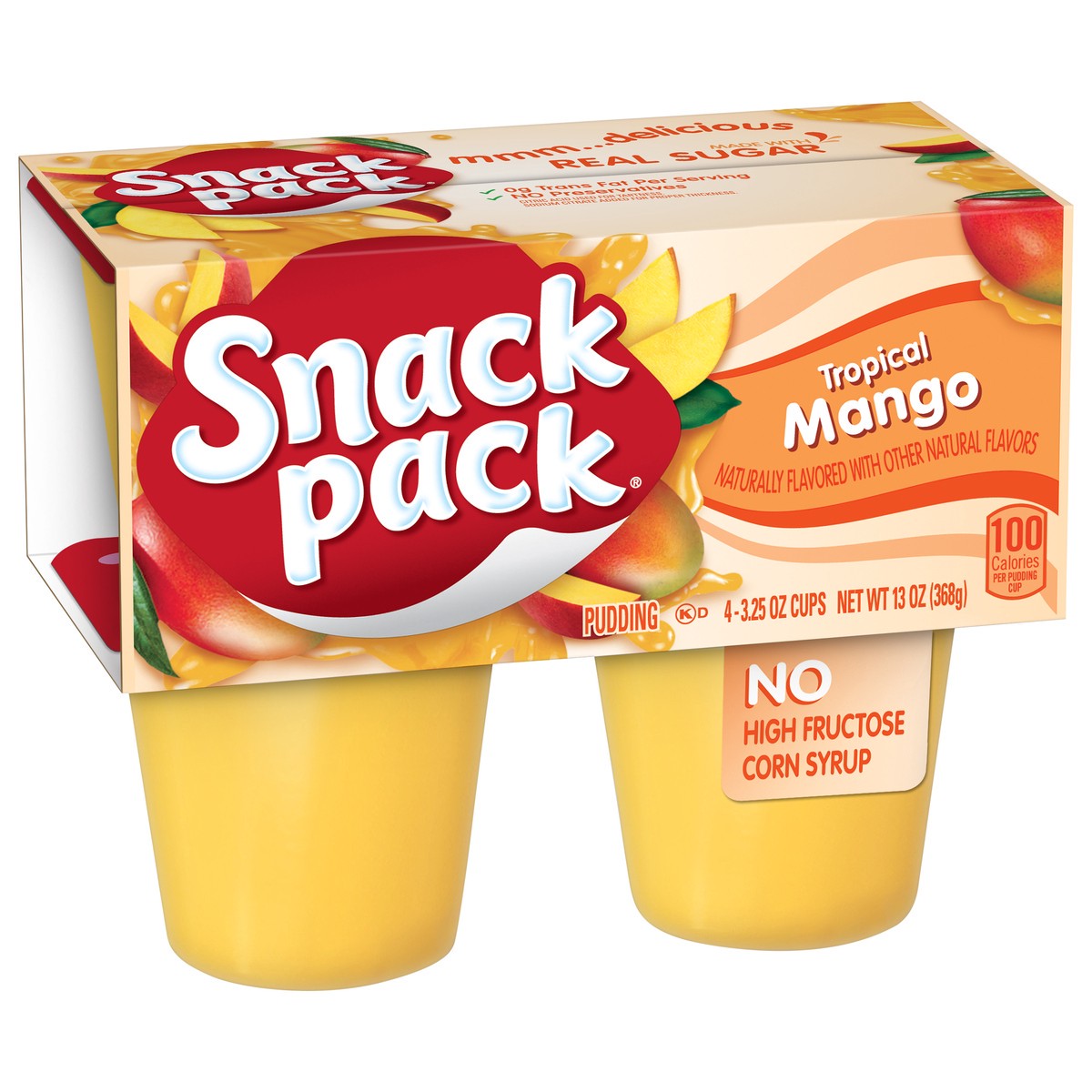 slide 6 of 6, Snack Pack Tropical Mango Pudding 4 - 3.25 oz Cups, 4 ct; 3.25 oz