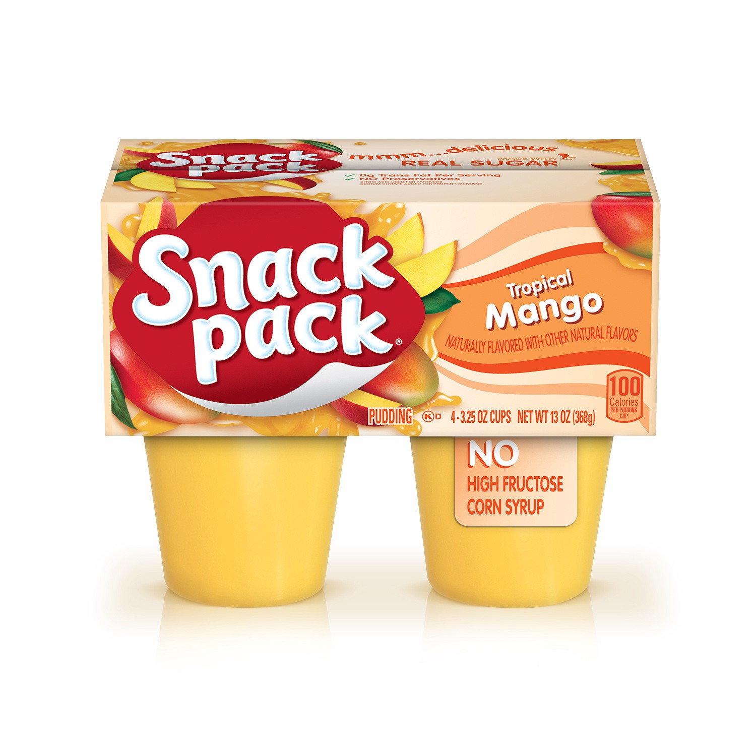 slide 1 of 6, Snack Pack Tropical Mango Pudding 4 - 3.25 oz Cups, 4 ct; 3.25 oz