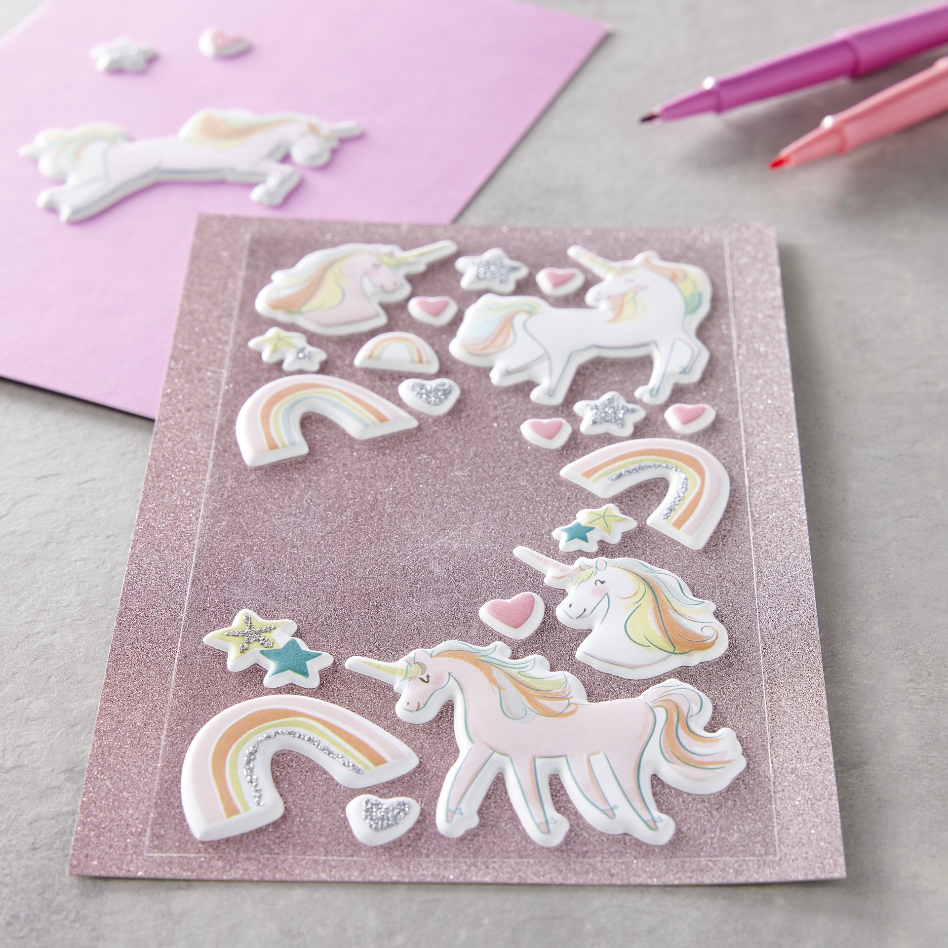 slide 2 of 4, Unicorns Puffy Stickers By Recollections, 3.875 in x 7 in