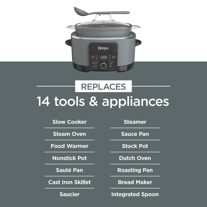 slide 13 of 14, Ninja 8.5qt Foodi PossibleCooker Pro Slow Cooker with Sous Vide Sea Salt Gray MC1001: Nonstick, Digital Timer, 8 Settings, 8.5 qt