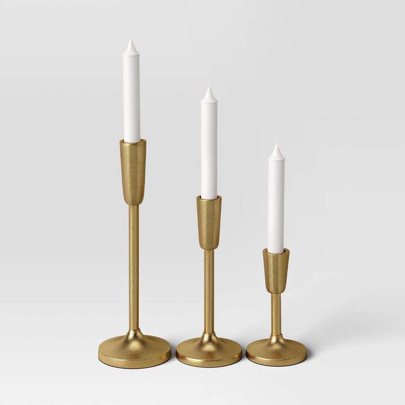 slide 3 of 3, Set of 3 Aluminum Taper Holders Gold - Threshold™, 1 ct