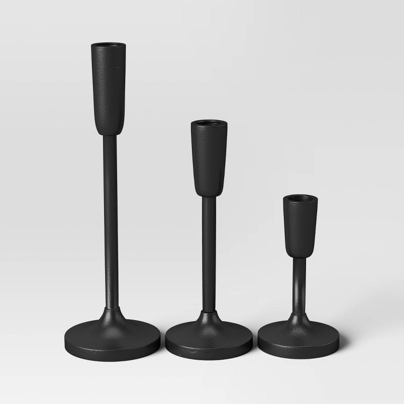 slide 1 of 3, Set of 3 Aluminum Taper Holders Black - Threshold™: Metal Unity Candleholder Set for Home Decor, 1 ct