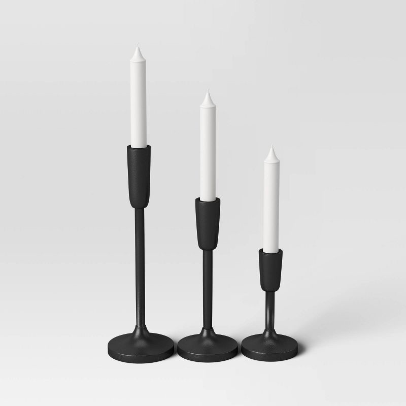 slide 3 of 3, Set of 3 Aluminum Taper Holders Black - Threshold™: Metal Unity Candleholder Set for Home Decor, 1 ct
