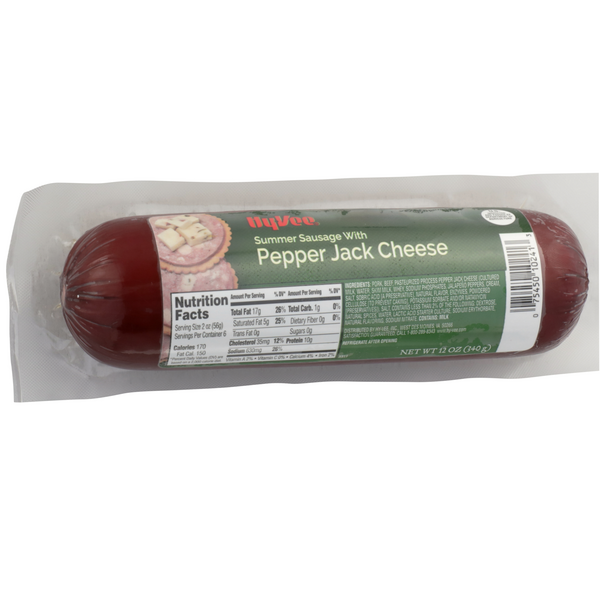 slide 1 of 1, Hy-vee Summer Sausage With Pepper Jack Cheese, 12 oz