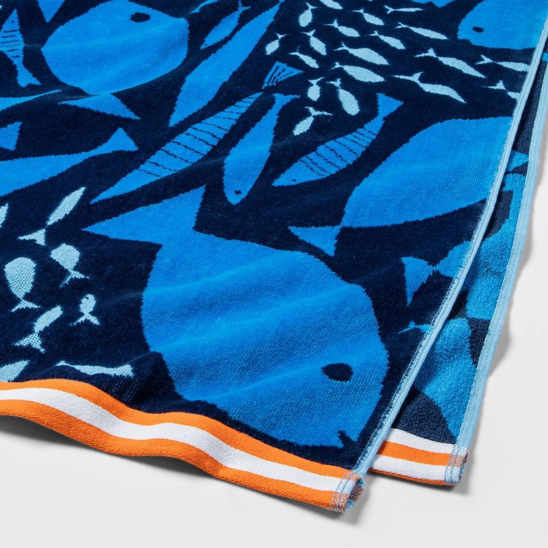 slide 2 of 3, XL Jacquard Fish Beach Towel Navy - Sun Squad™: 100% Cotton, Ocean Theme, Machine Washable, 72"x36", 1 ct