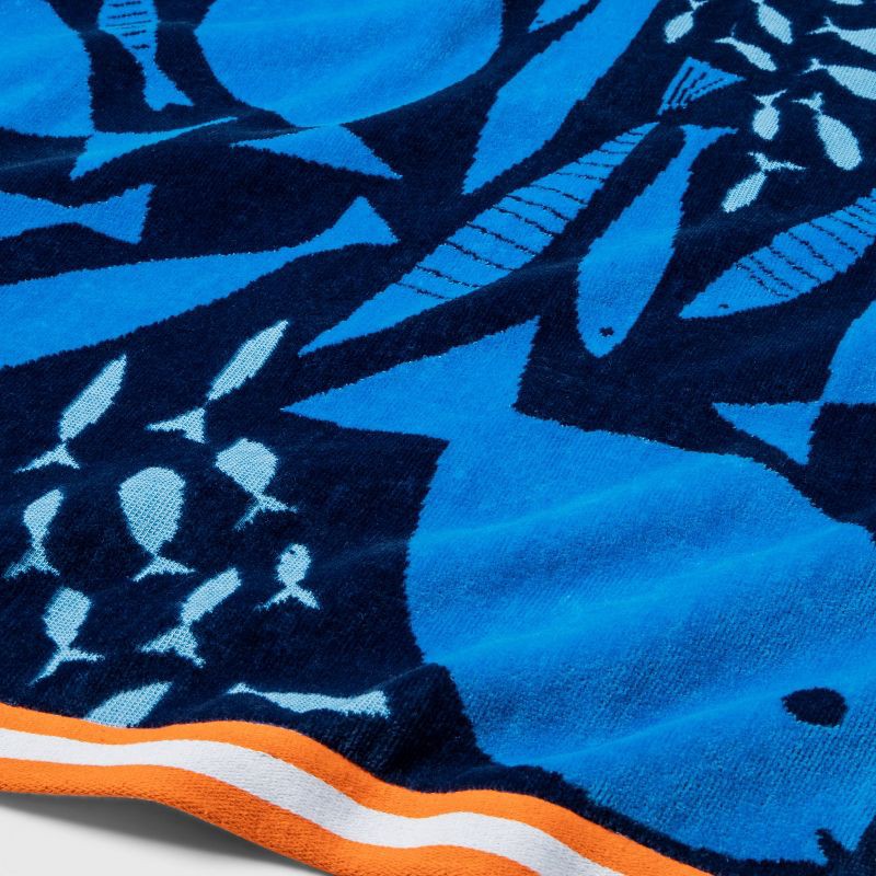 slide 3 of 3, XL Jacquard Fish Beach Towel Navy - Sun Squad™: 100% Cotton, Ocean Theme, Machine Washable, 72"x36", 1 ct