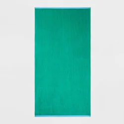 XL WOW Reversible Beach Towel Green - Sun Squad™: 100% Cotton, Lightweight, Quick-Dry, Machine Washable