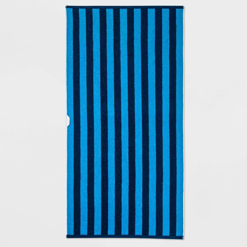 slide 3 of 3, WOW Reversible Beach Towel Blue/White/Navy - Sun Squad™: Cotton, Lightweight, Terry, OEKO-TEX Certified, 1 ct