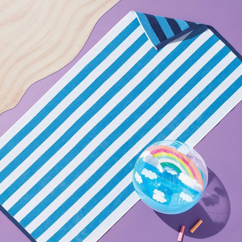 slide 4 of 4, WOW Reversible Beach Towel Blue/White/Navy - Sun Squad™: Cotton, Lightweight, Terry, OEKO-TEX Certified, 1 ct