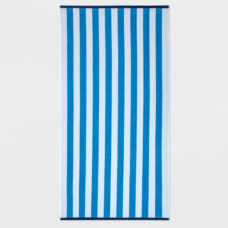 slide 1 of 3, WOW Reversible Beach Towel Blue/White/Navy - Sun Squad™: Cotton, Lightweight, Terry, OEKO-TEX Certified, 1 ct