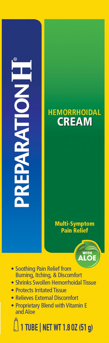 slide 13 of 13, PREPARATION H Hemorrhoid Symptom Treatment Cream, Multi-Symptom Pain Relief with Aloe, Tube (1.8 Ounce), 1.8 oz