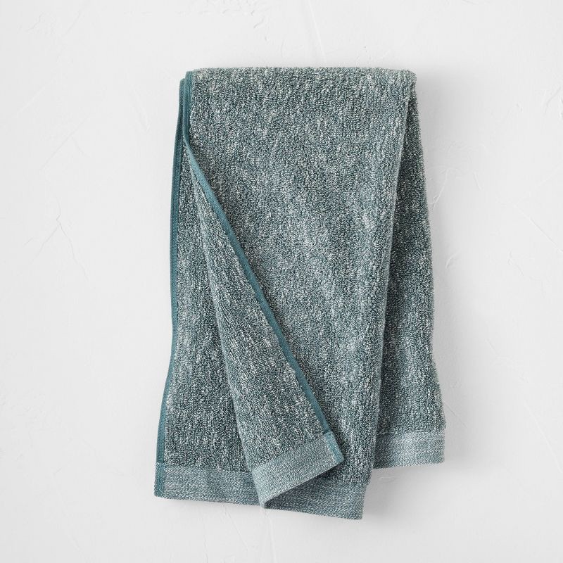 slide 3 of 3, Slub Cotton Bath Towel Teal Blue - Casaluna™: Organic, Jacquard Pattern, Heavyweight 550-800 GSM, Fade-Resistant, 1 ct