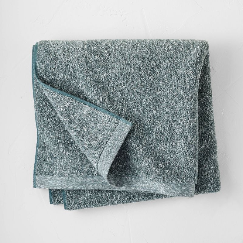 slide 1 of 3, Slub Cotton Bath Towel Teal Blue - Casaluna™: Organic, Jacquard Pattern, Heavyweight 550-800 GSM, Fade-Resistant, 1 ct