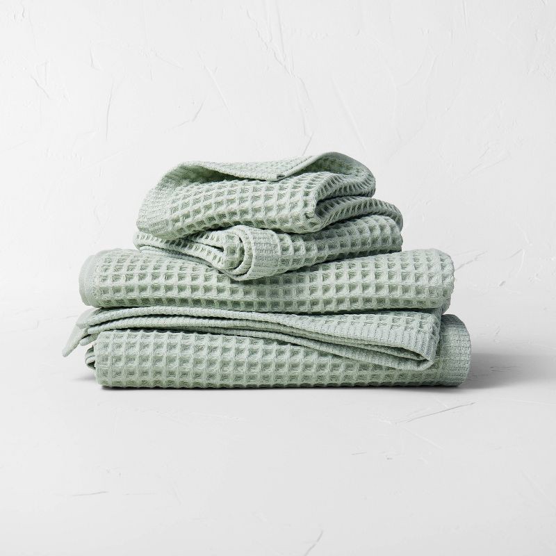 slide 4 of 4, Decorative Waffle Bath Towel Chroma Teal Blue - Casaluna™: 100% Cotton, Lightweight, OEKO-TEX Certified, 1 ct