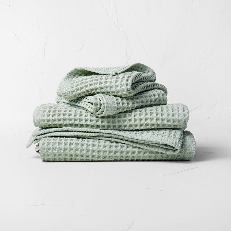 slide 4 of 4, Decorative Waffle Hand Towel Teal Blue - Casaluna™: Lightweight Cotton, OEKO-TEX Certified, 30"x18", 1 ct