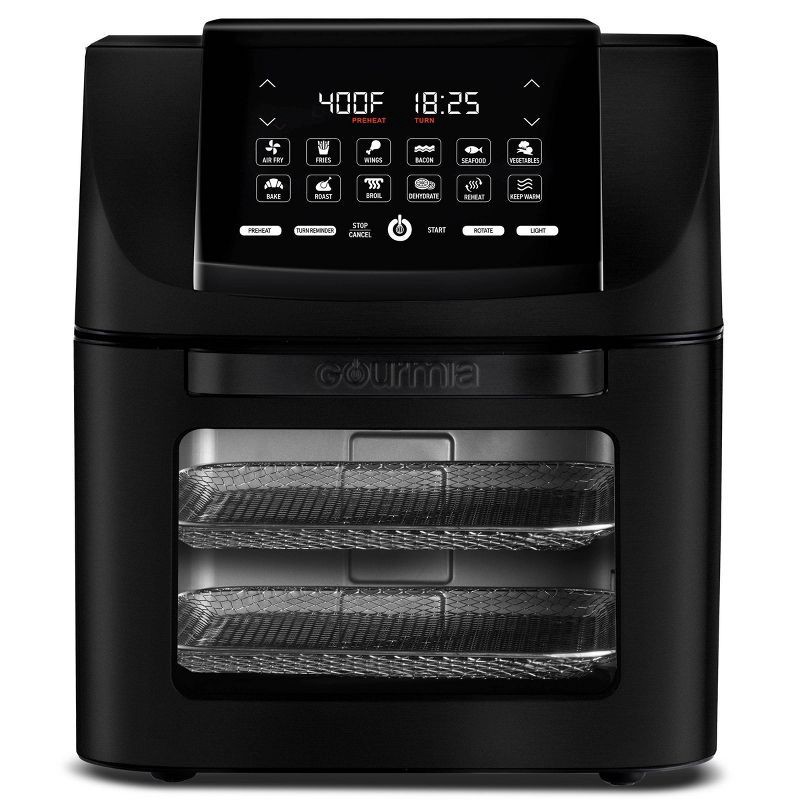 slide 3 of 6, Gourmia 14qt All-in-One Digital Air Fryer, Oven, Rotisserie & Dehydrator: Stainless Steel, 1550W, Dishwasher-Safe Parts, 14 qt