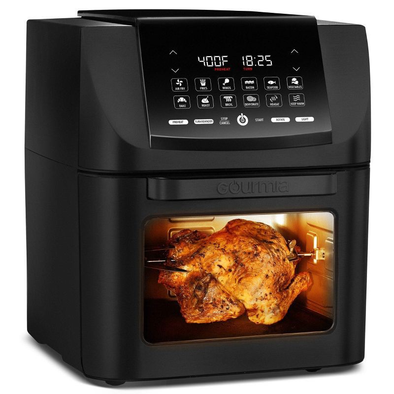 slide 5 of 6, Gourmia 14qt All-in-One Digital Air Fryer, Oven, Rotisserie & Dehydrator: Stainless Steel, 1550W, Dishwasher-Safe Parts, 14 qt