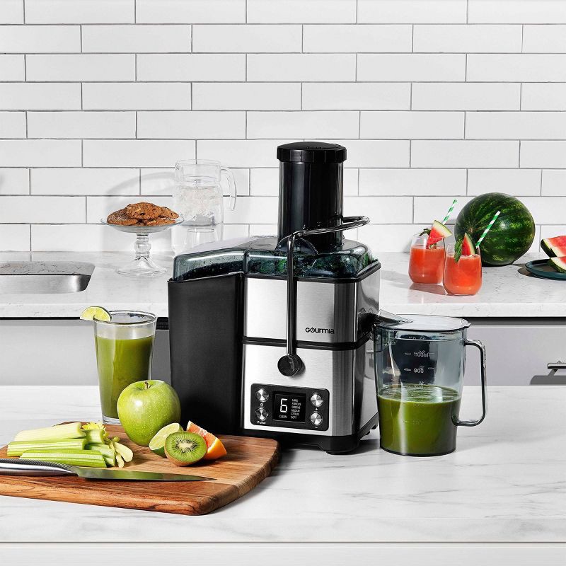 slide 2 of 8, Gourmia 6 Speed Wide Mouth Juice Extraction with Self-Clean: Stainless Steel Juicer, 800W, Dishwasher-Safe Parts, 1 ct