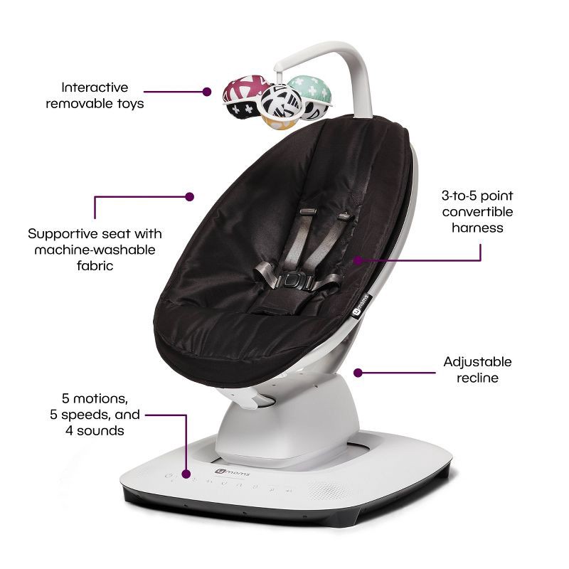 slide 2 of 6, 4moms mamaRoo Multi-Motion Baby Swing Smart Connectivity - Black, 1 ct