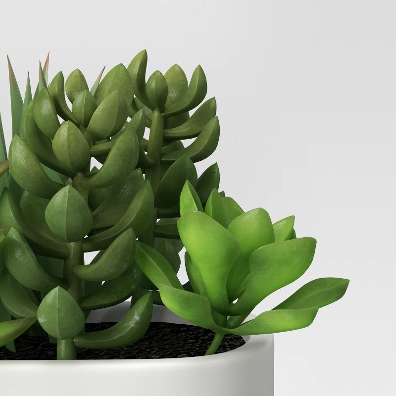 slide 3 of 4, Artificial Succulents in Long Pot White - Threshold™: Faux Greenery, Ceramic Base, Indoor Decor, 9" Width, 1 ct