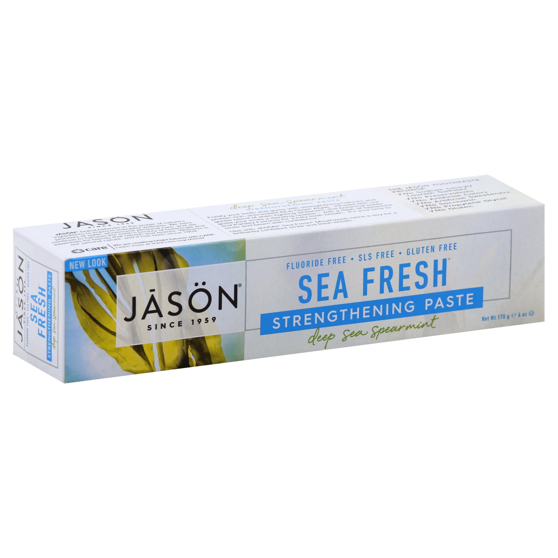 slide 1 of 7, Jason JĀSON Sea Fresh Deep Sea Spearmint Strengthening Toothpaste 6 oz. Box, 6 oz