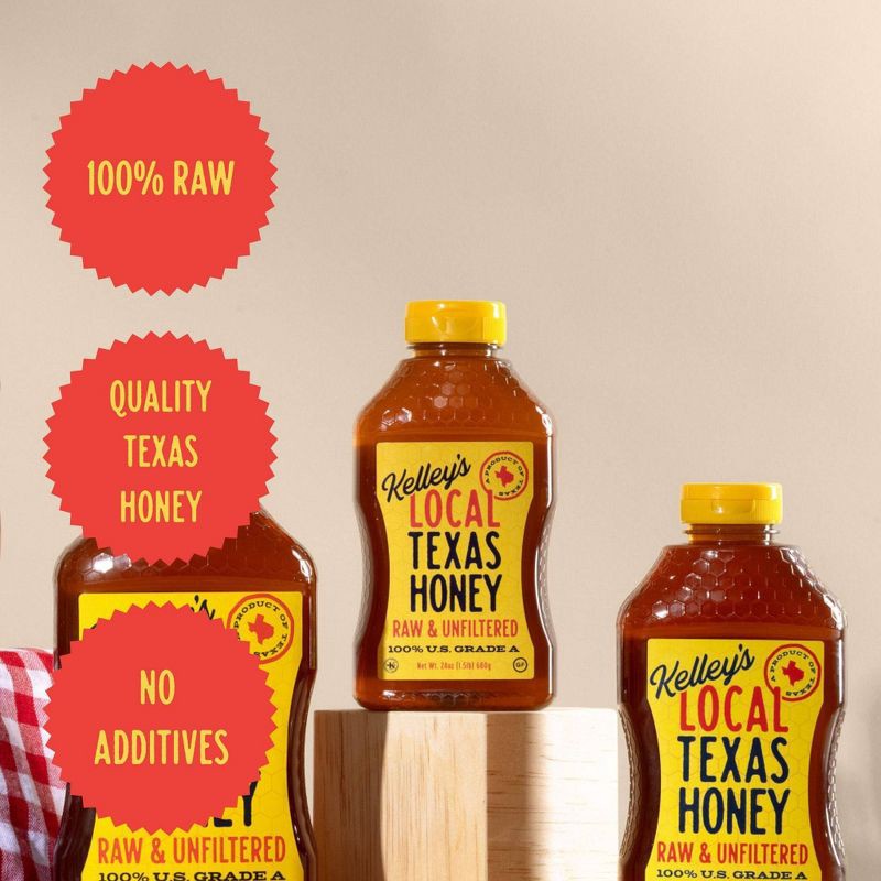 slide 6 of 6, Kelley's TEXAS HONEY Kelley's Local Texas Raw & Unfiltered Honey - 24oz, 24 oz