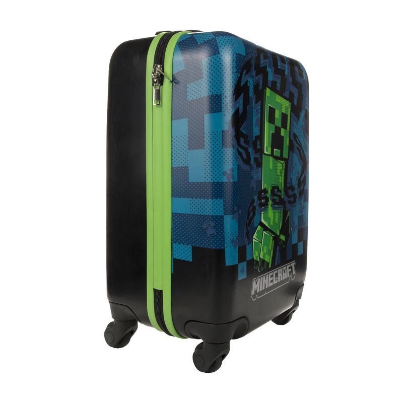 slide 3 of 6, Minecraft Creeper Kids' Hardside Carry On Suitcase - Black, 1 ct