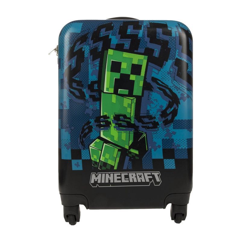 slide 1 of 6, Minecraft Creeper Kids' Hardside Carry On Suitcase - Black, 1 ct