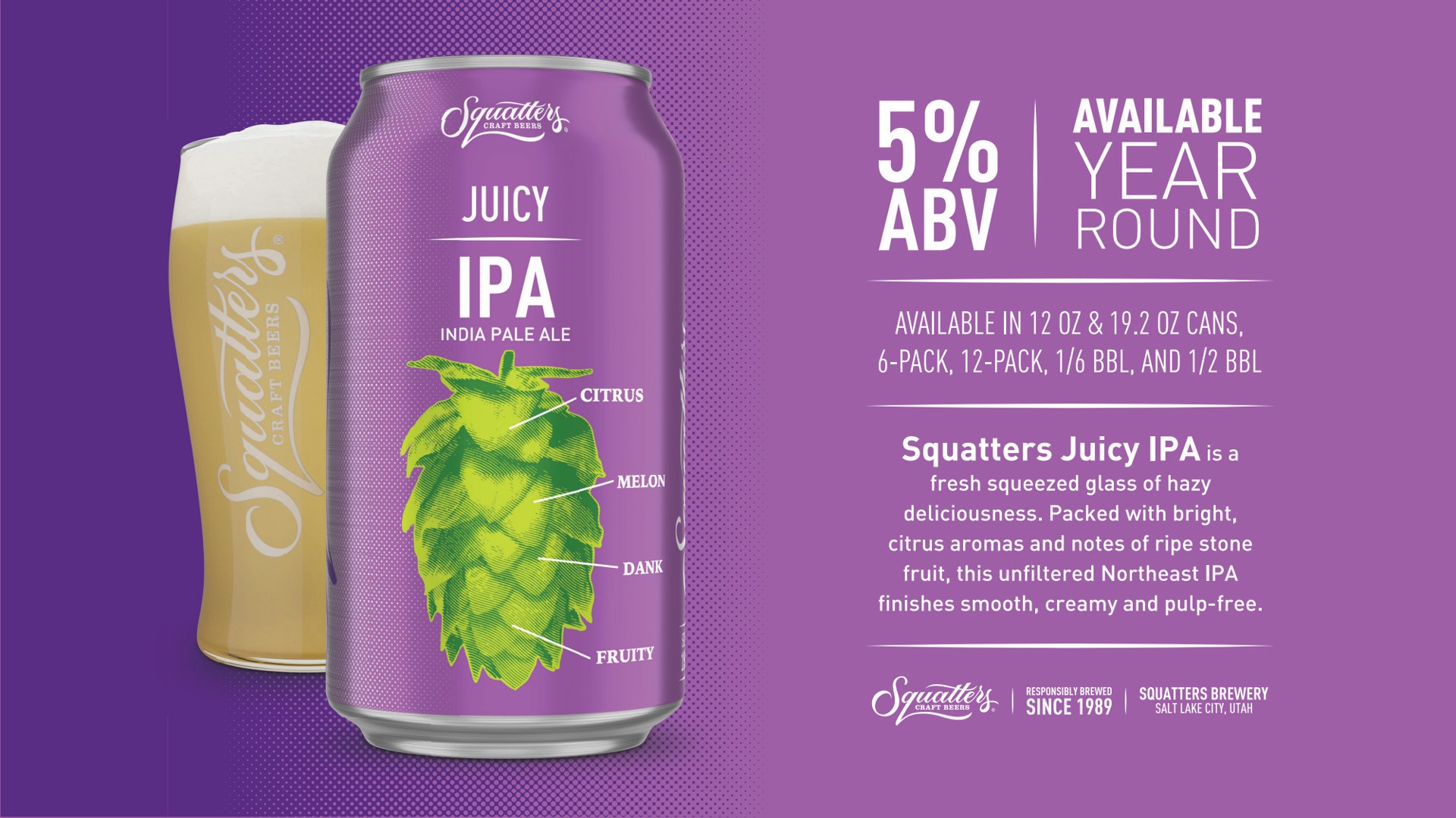 slide 2 of 9, Squatters Juicy IPA 6 Pack 12 fl oz Can, 12 oz