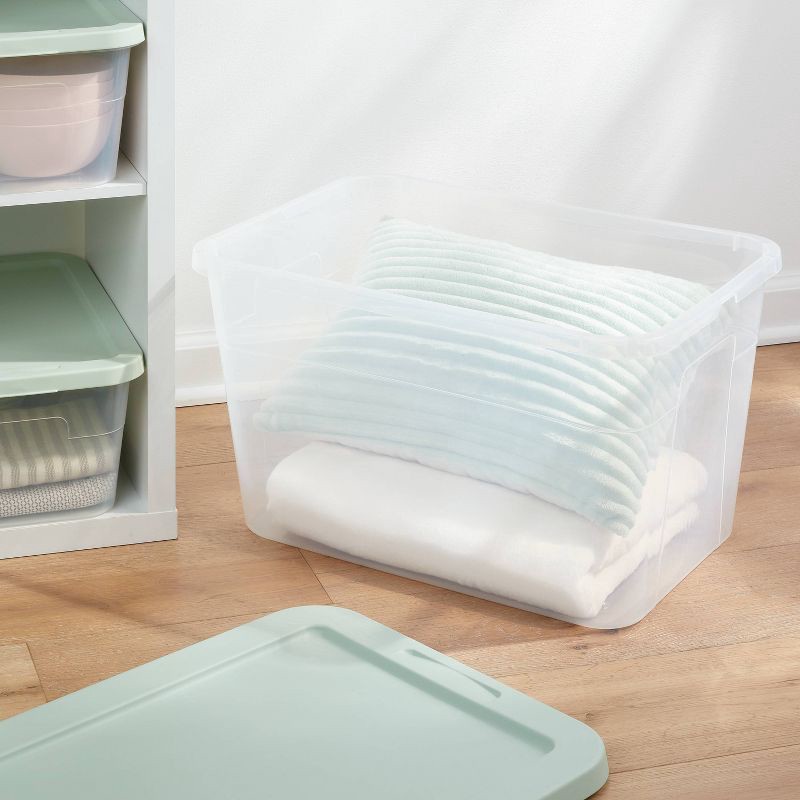 56qt Clear Storage Box Assorted Gray and Green Lids - Room Essentials 56 qt