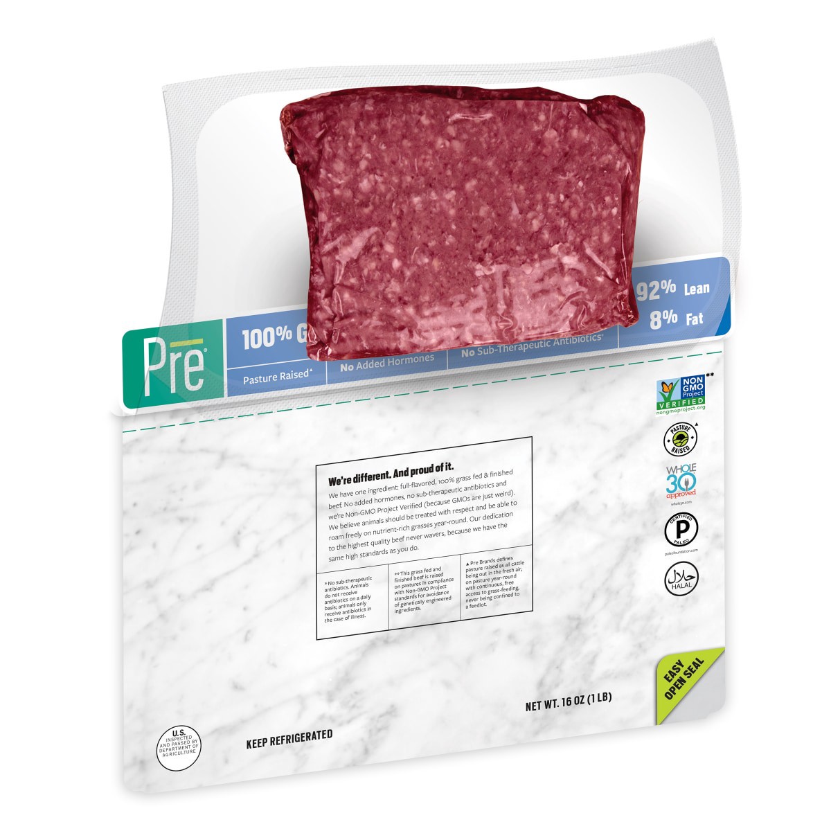 slide 5 of 17, Pre Brands 92% Lean Ground Beef- 100% Grass Fed and Finished and Pasture Raised, 16 oz