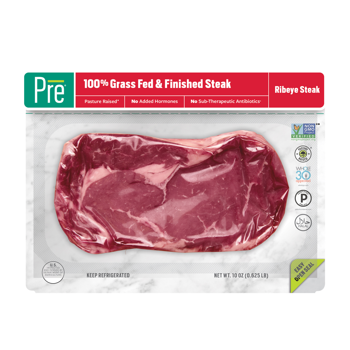 slide 1 of 19, Pre, Ribeye Steak  100% Grass-Fed, Grass-Finished, and Pasture-Raised Beef 10oz., 10 oz