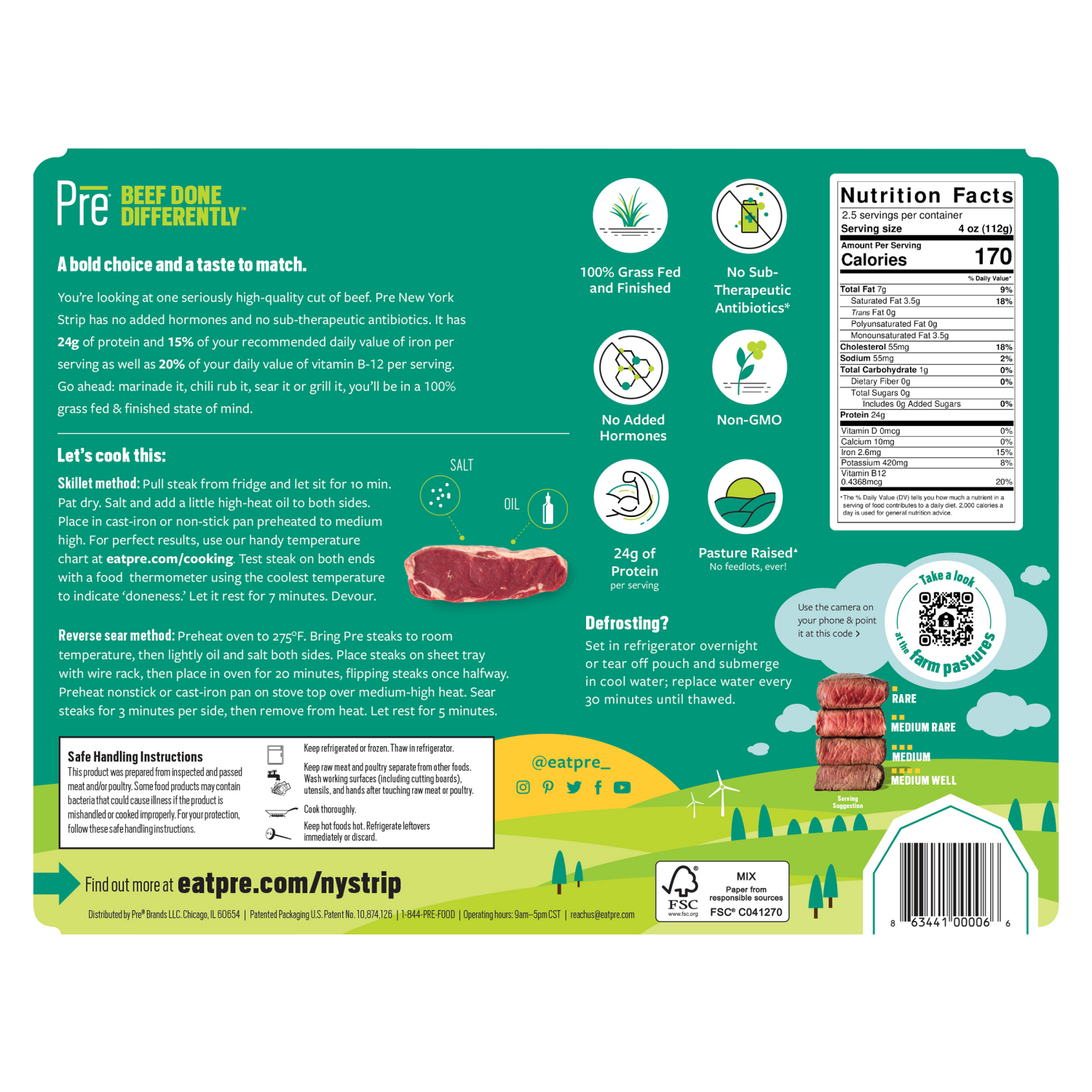 slide 2 of 6, Pre 100% Grass-Fed & Finished Beef New York Strip Steak 10 oz, 10 oz