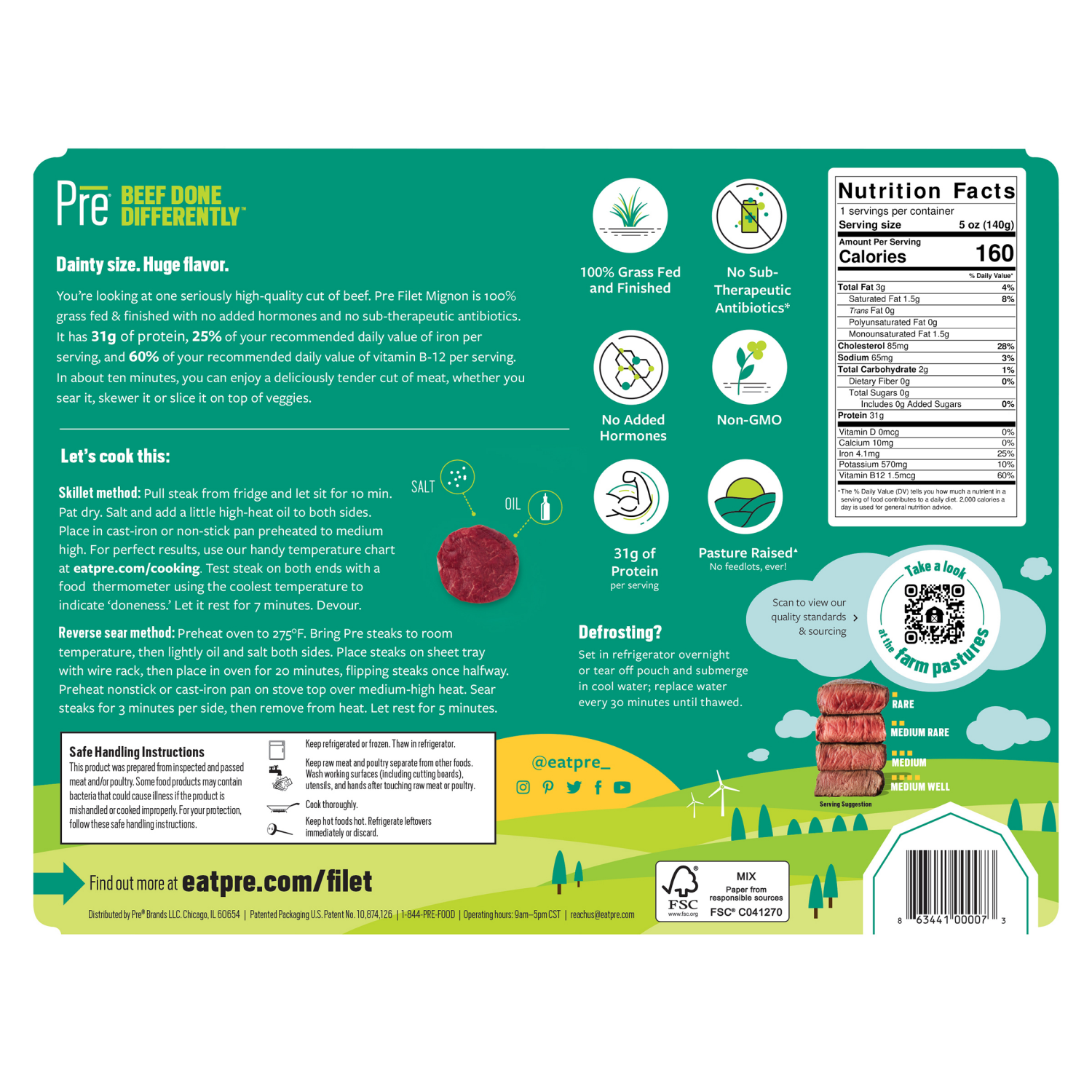 slide 2 of 6, Pre 100% Grass-Fed & Finished Beef Filet Mignon Steak 5 oz, 5 oz