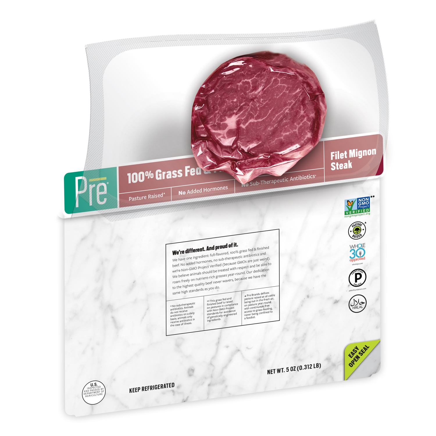 slide 4 of 6, Pre 100% Grass-Fed & Finished Beef Filet Mignon Steak 5 oz, 5 oz