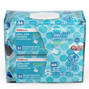 slide 1 of 1, CVS Health Ultra-Soft Sensitive Cleansing Wipes, Softpak, 168 Ct, 168 ct