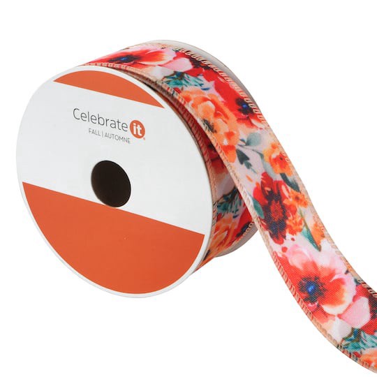 slide 1 of 3, 1.5" X 30ft. Floral Wired Ribbon By Celebrate It, 1.5 in x 30 ft