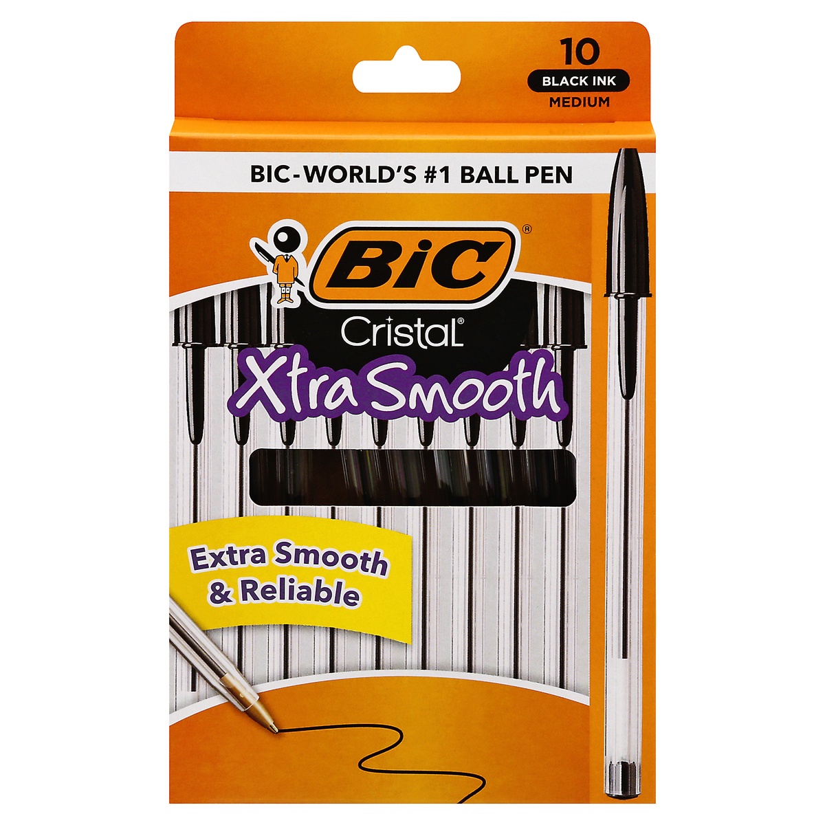 slide 1 of 1, BIC Cristal Xtra-Smooth Medium Point Black Pen, 10 ct