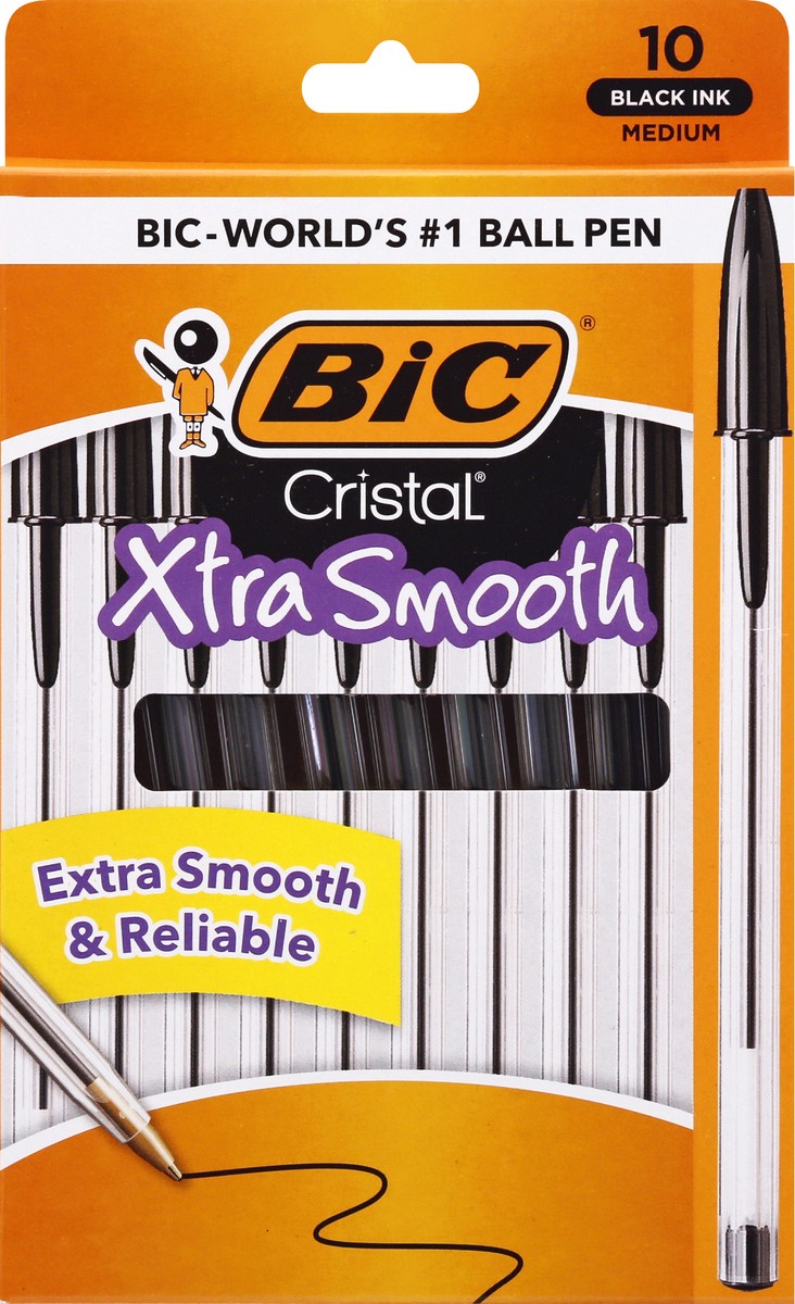 slide 1 of 11, BIC Cristal Xtra-Smooth Medium Point Black Pen, 10 ct