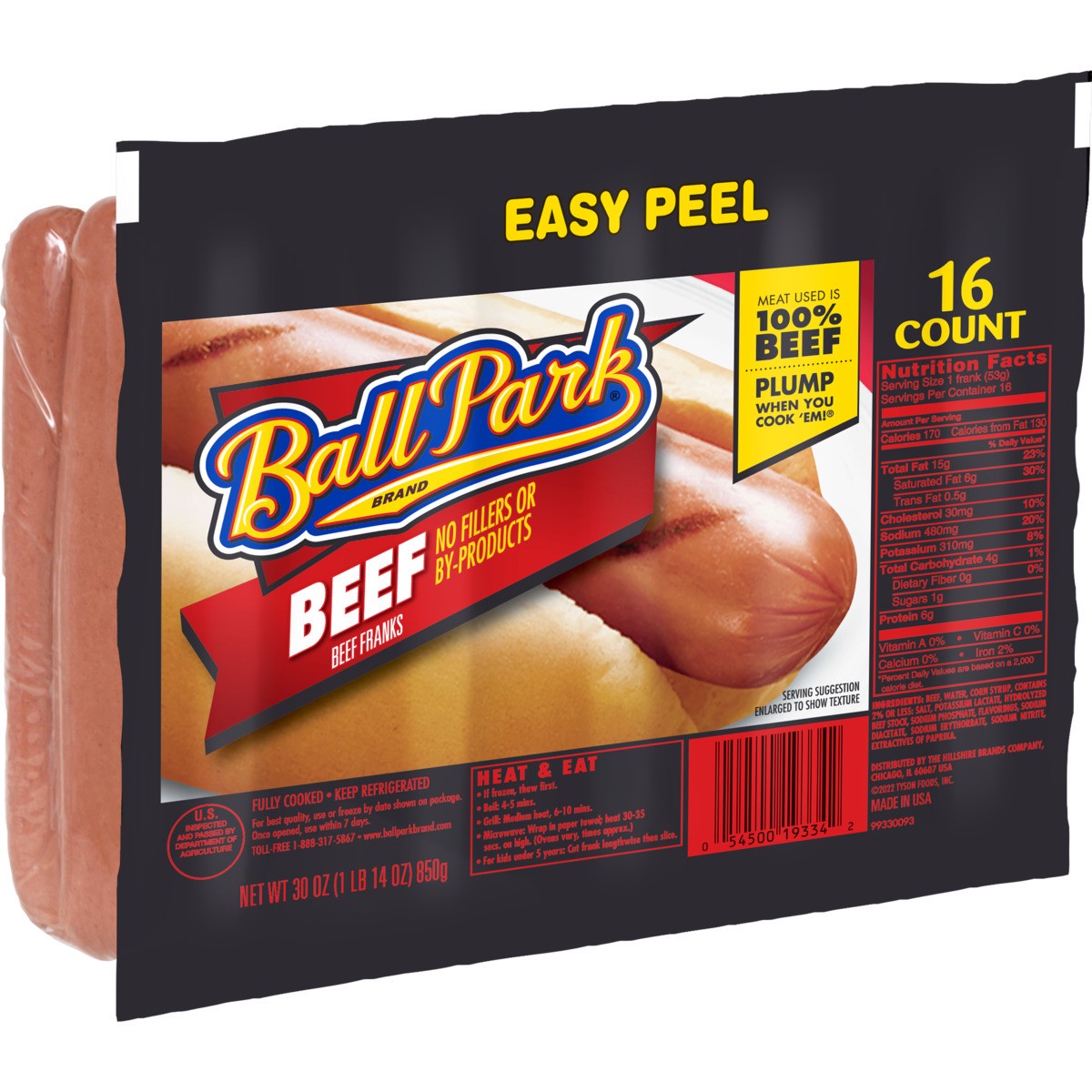 slide 2 of 4, Ball Park Beef Hot Dogs, 16 Count, 16 ct