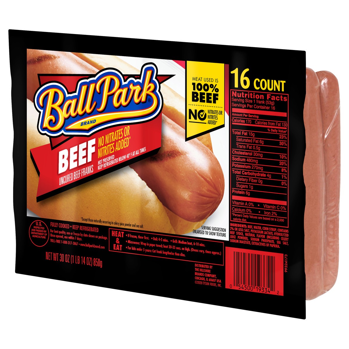 slide 3 of 4, Ball Park Beef Hot Dogs, 16 Count, 16 ct