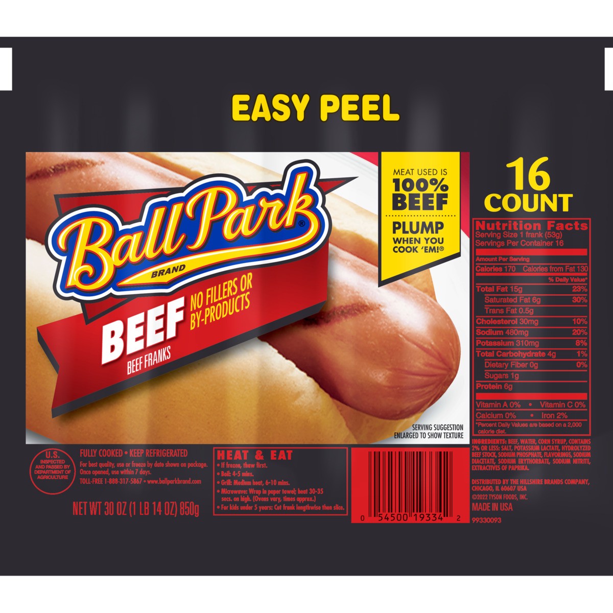 slide 4 of 4, Ball Park Beef Hot Dogs, 16 Count, 16 ct