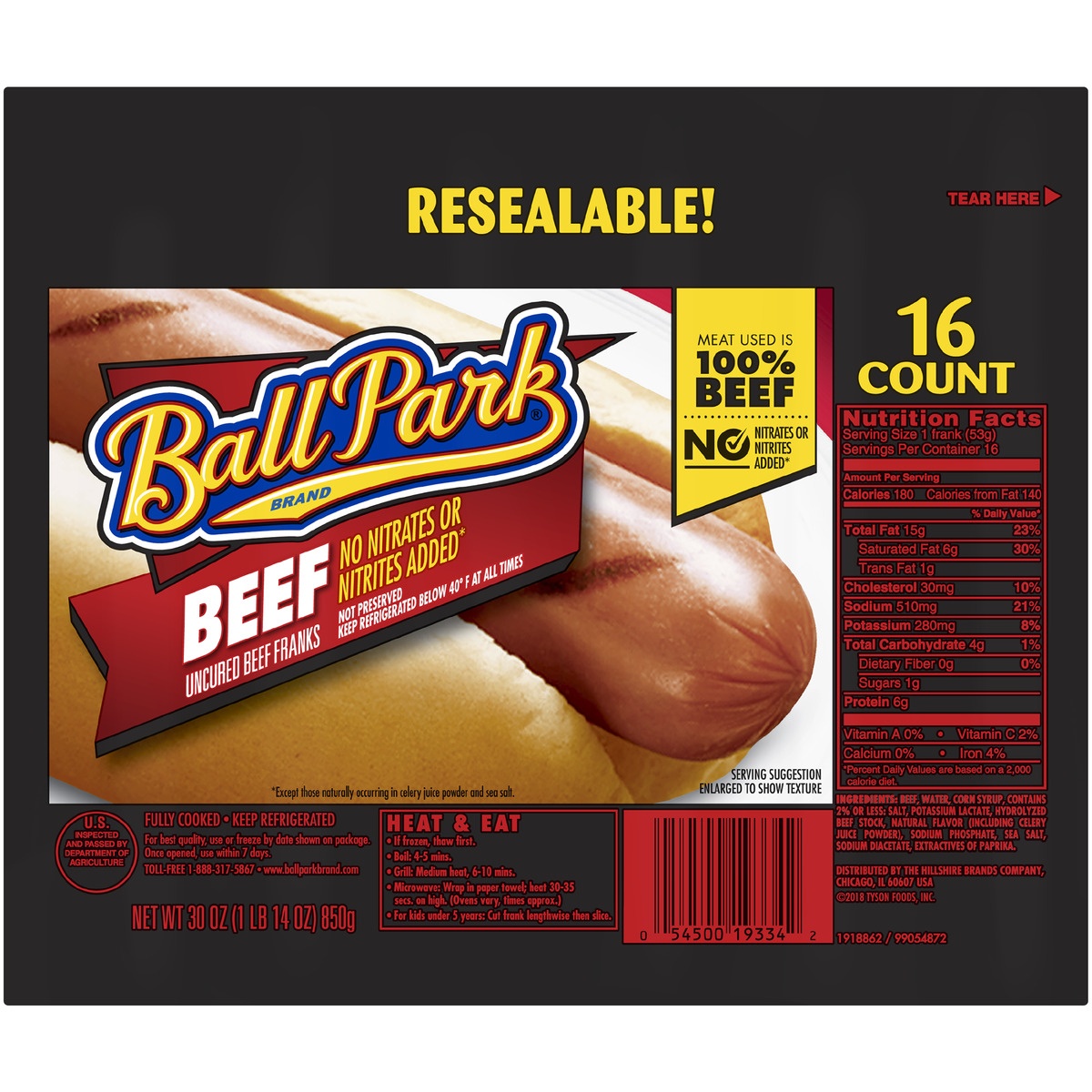Ball Park Beef Hot Dogs Original Length Shipt