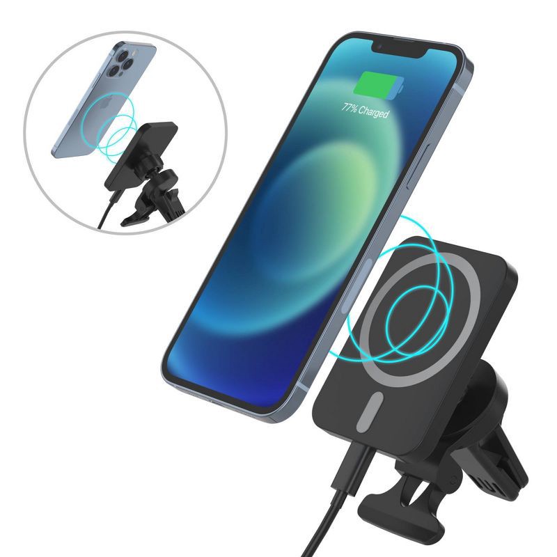 slide 5 of 6, Just Wireless Magnetic Charging for MagSafe Charger Car Mount - Black, 1 ct